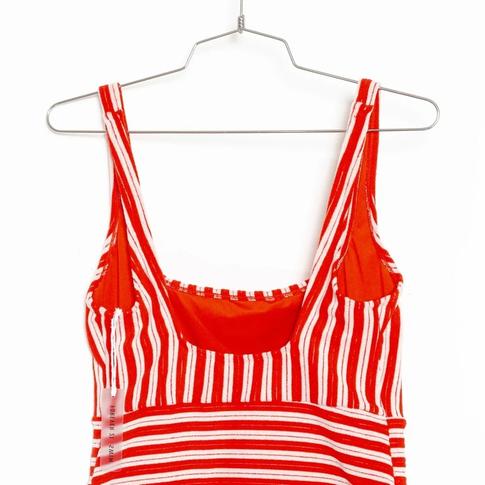 Forever 21 Red White Striped Terry Monokini High-Leg One-Piece Swimsuit – Size L - Picture 6 of 13